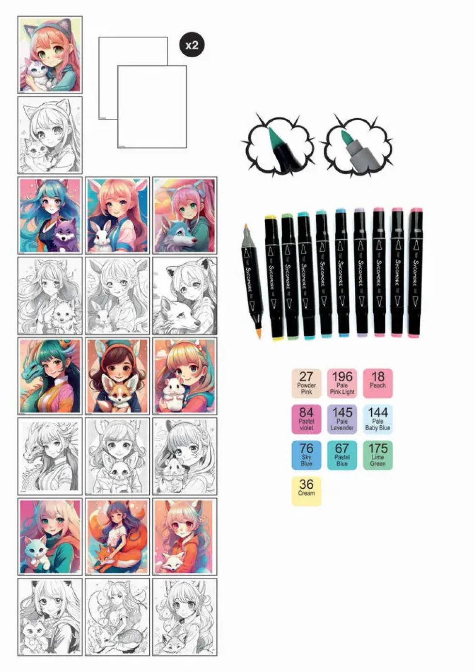 ARTISSIMO- 10 TABLEAUX ET 8 MARQUEURS MANGA - KEMONOMIMI