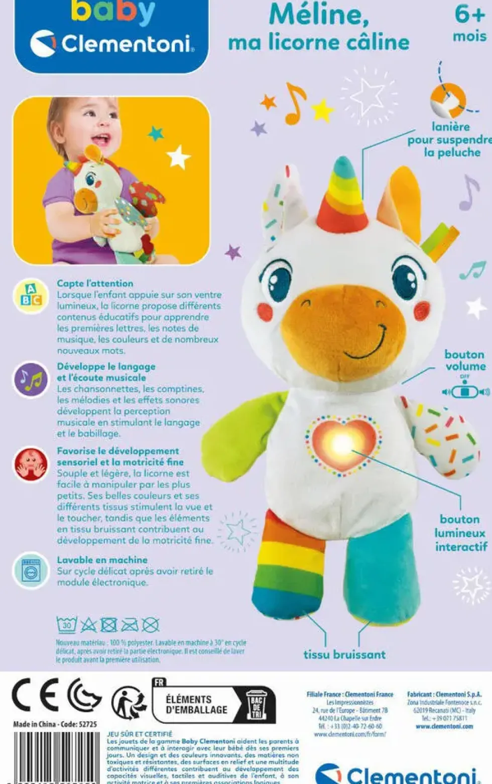 BABY CLEMENTONI - PELUCHE MELINE, MA LICORNE CALINE