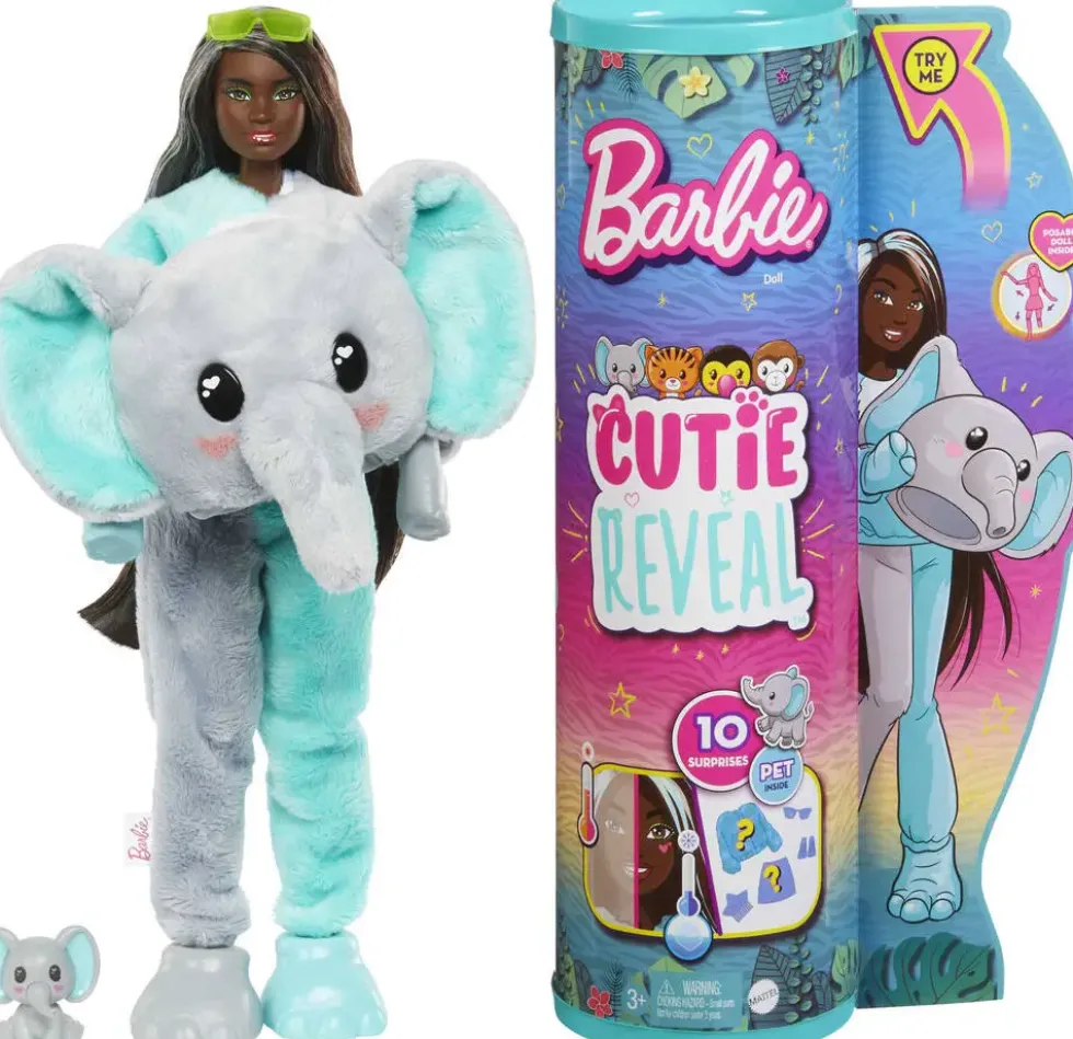 BARBIE - POUPEE CUTIE REVEAL SERIE JUNGLE AVEC ELEPHANT