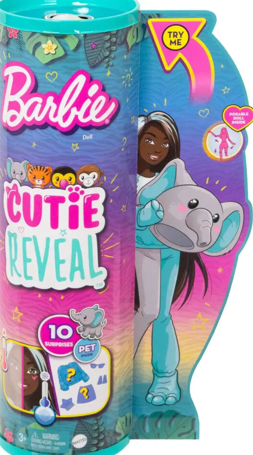 BARBIE - POUPEE CUTIE REVEAL SERIE JUNGLE AVEC ELEPHANT