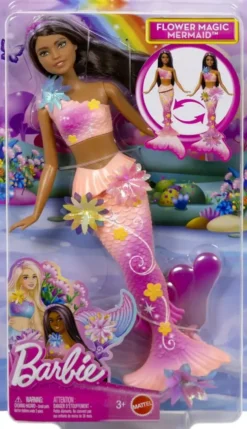 BARBIE SIRENE -POUPEEFLEURS MAGIQUES BRUNE