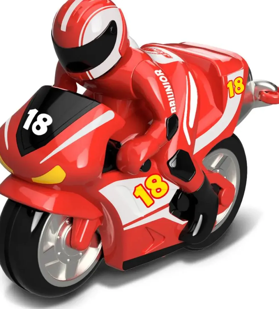 BB JUNIOR - MOTO FIRST RC - MOTO AVEC PILOTE ET TELECOMMANDE GUIDON -COURSE ROUGE ET COURSE BLEUE