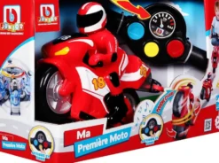 BB JUNIOR - MOTO FIRST RC - MOTO AVEC PILOTE ET TELECOMMANDE GUIDON -COURSE ROUGE ET COURSE BLEUE