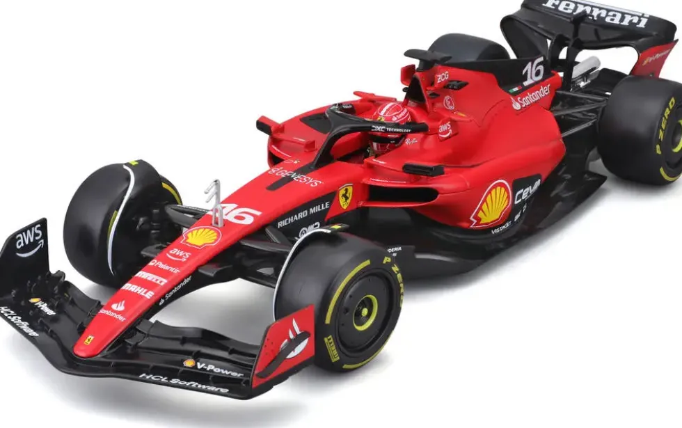 1/18 BBURAGO - FERRARI 2023 FORMULE 1 AVEC CASQUE LECLERC