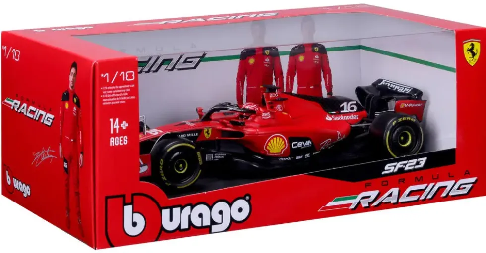 1/18 BBURAGO - FERRARI 2023 FORMULE 1 AVEC CASQUE LECLERC