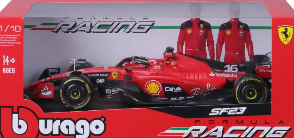 1/18 BBURAGO - FERRARI 2023 FORMULE 1 AVEC CASQUE LECLERC