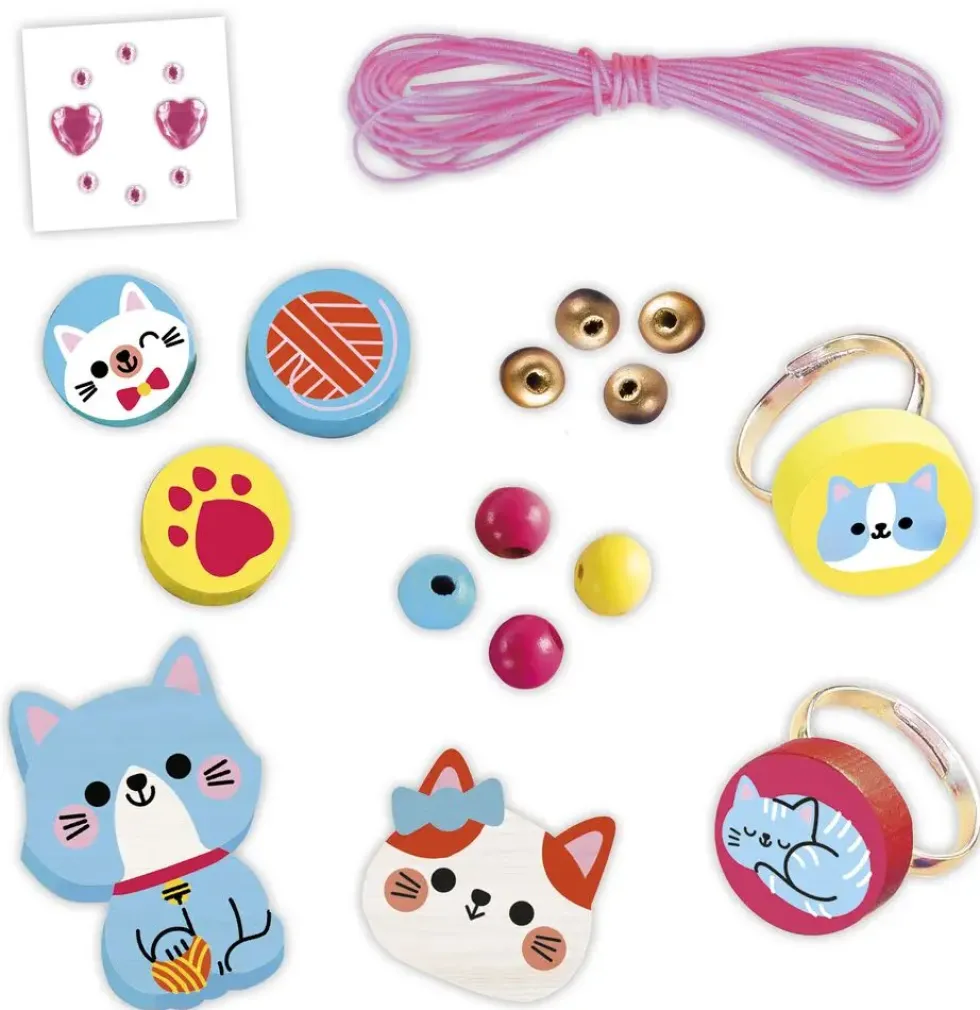 4 BIJOUX EN BOIS A CREER - PETITS CHATS