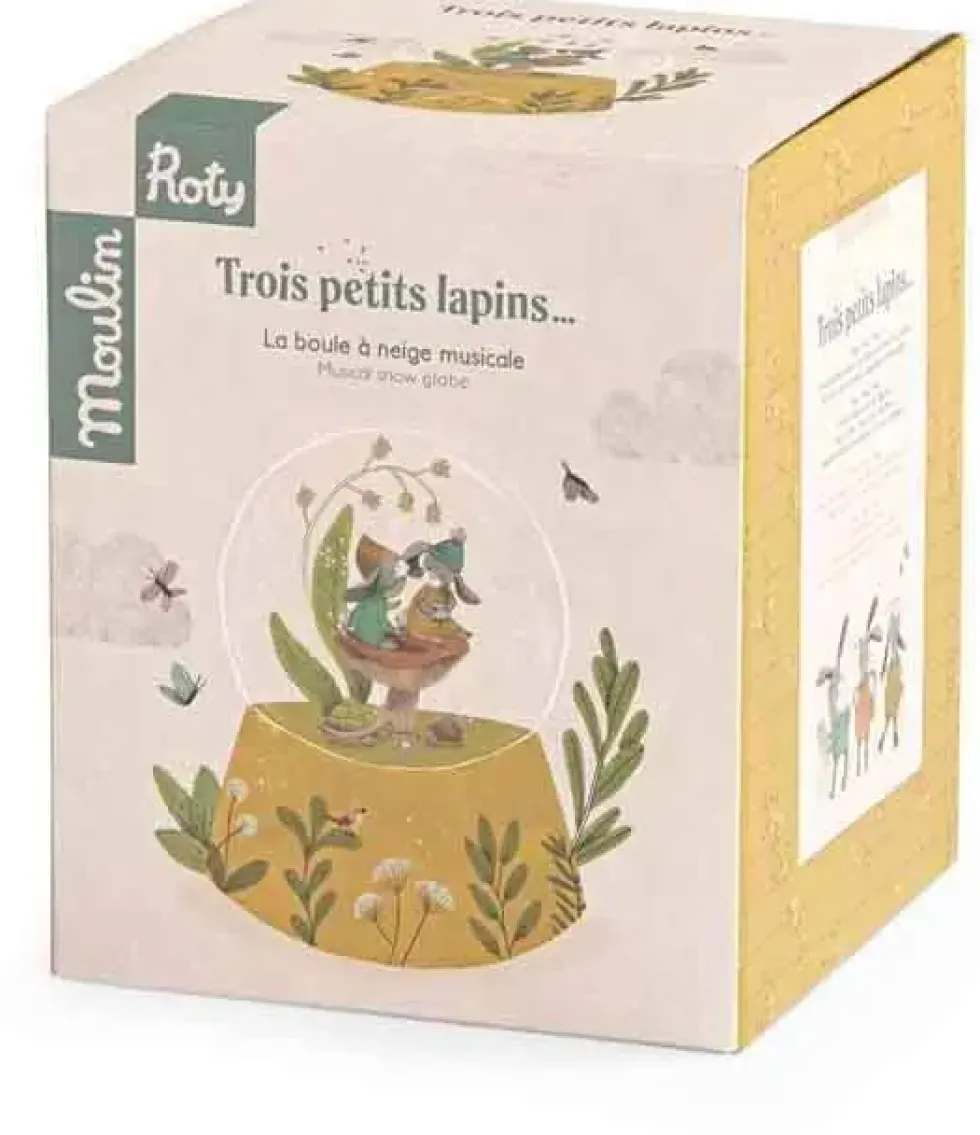 BOULE A NEIGE MUSICALE TROIS PETITS LAPINS