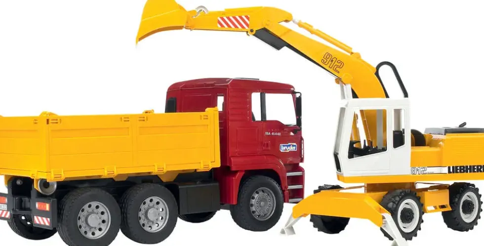 CAMION BENNE MAN AVEC PELLETEUSE LIEBHERR