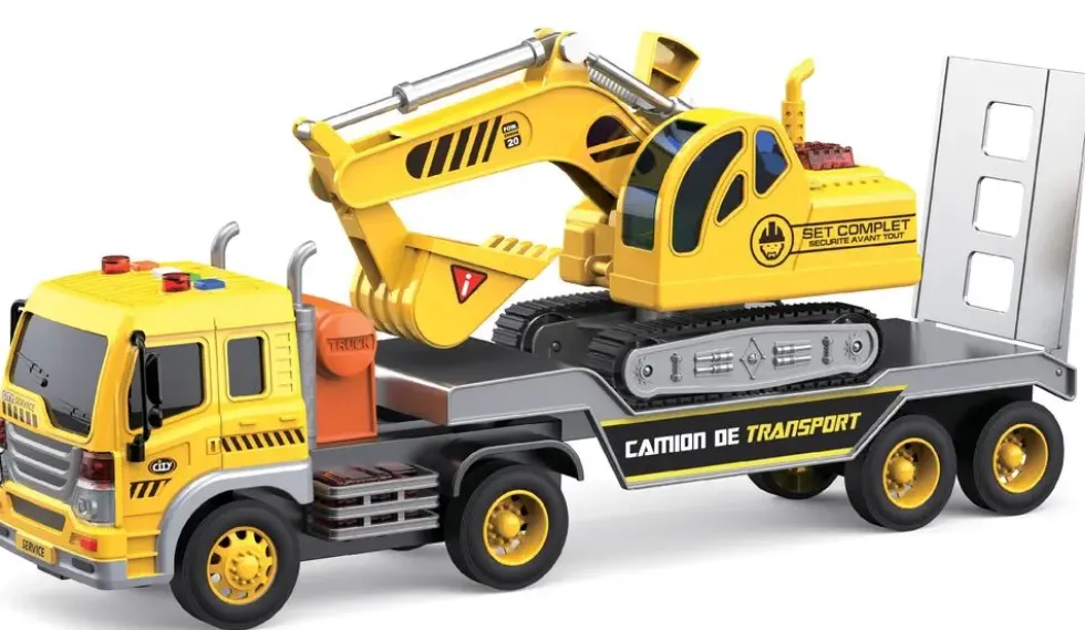 CAMION TRANSPORTEUR VEHICULES DE CHANTIER 1:16