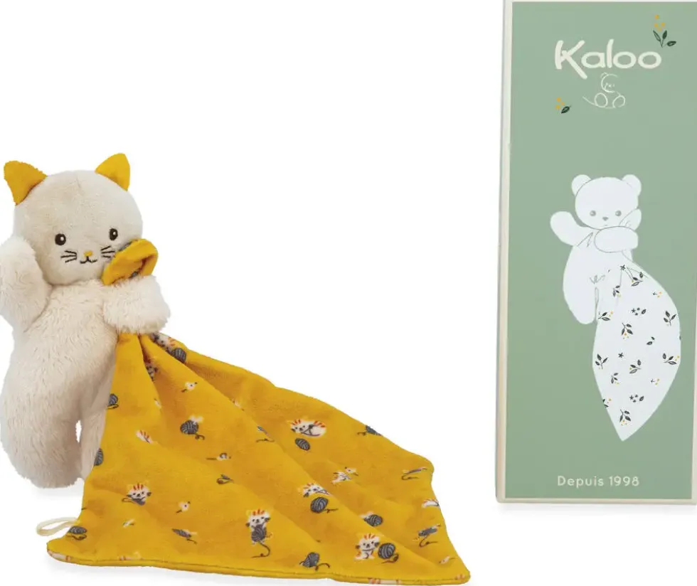 CARRE DOUCEUR - PELUCHE CHAT JAUNE14 CM