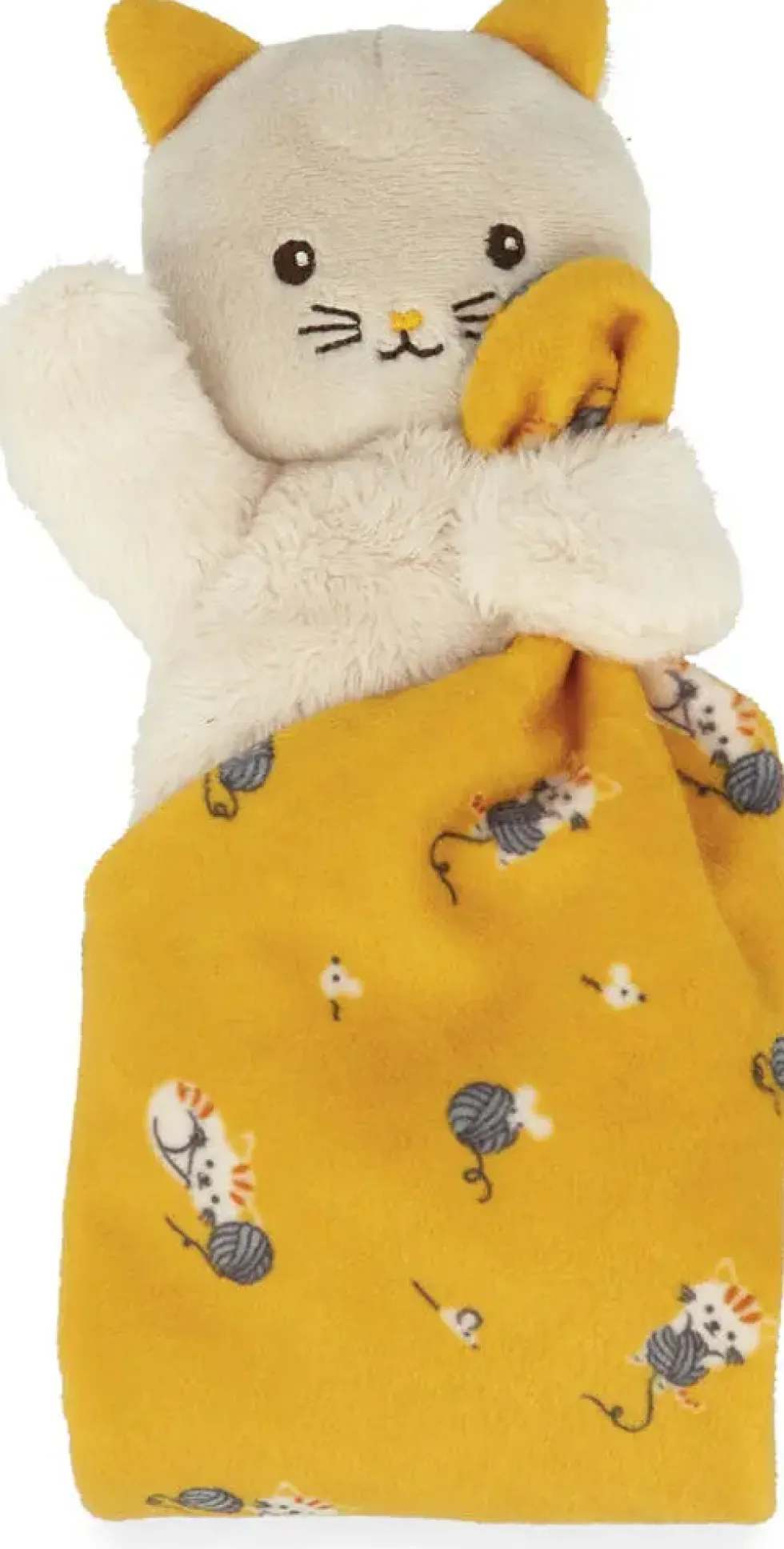 CARRE DOUCEUR - PELUCHE CHAT JAUNE14 CM