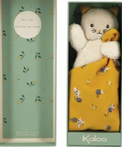 CARRE DOUCEUR - PELUCHE CHAT JAUNE14 CM