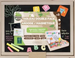 COFFRET BOIS MAGNETIQUE AVEC ARDOISE DOUBLE FACE LETTRES ANIMAUX CHIFFRES