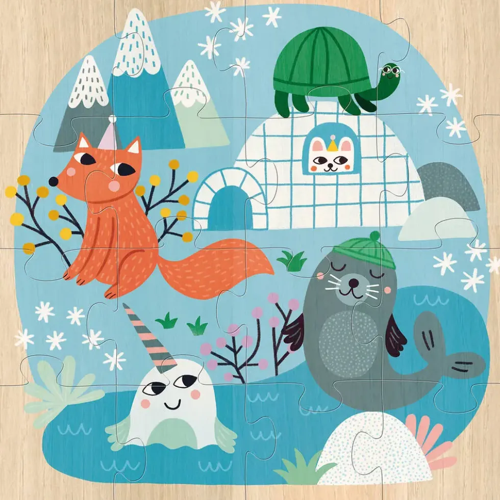 COFFRET PUZZLES EN BOIS 3X16 PIECES ANIMAUX DU MONDE
