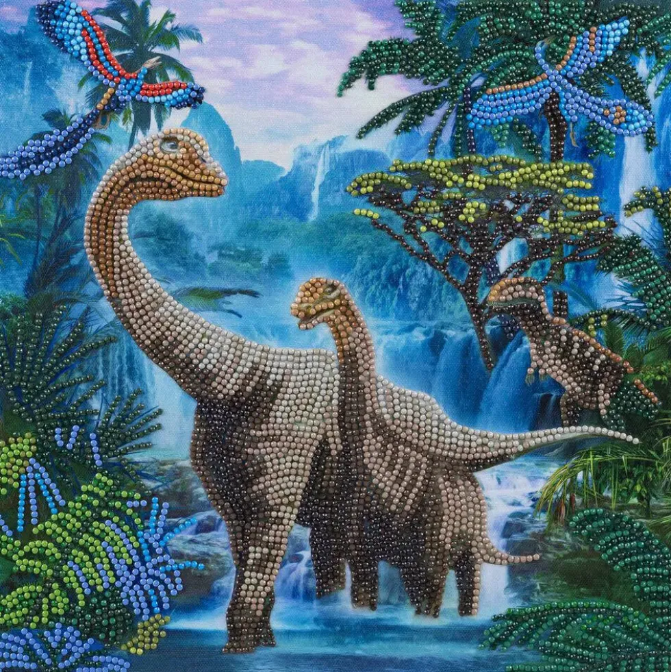 CRYSTAL ART TABLEAU BRODERIE DIAMANT 30X30CM DINOSAURES