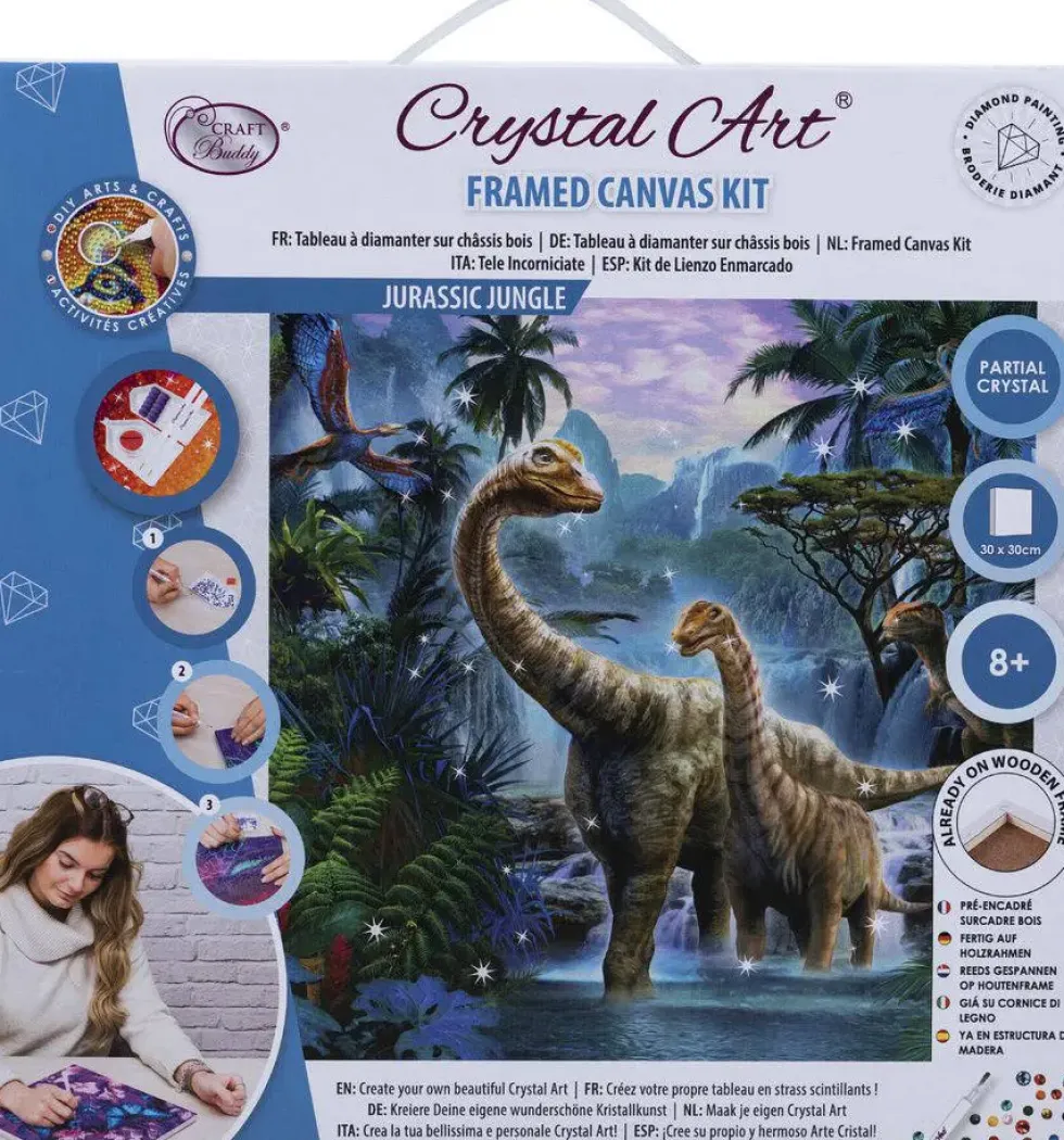 CRYSTAL ART TABLEAU BRODERIE DIAMANT 30X30CM DINOSAURES