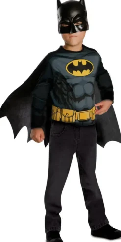 DC COMICS - DEGUISEMENT - BATMAN -TOP ET MASQUE NOIR ET JAUNE TAILLE 5-8 ANS