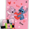 DISNEY PLAID SHERPA STICH ET ANGEL KISS LOVE PINK