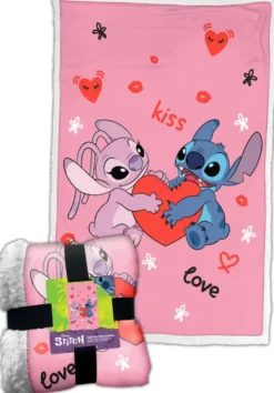 DISNEY PLAID SHERPA STICH ET ANGEL KISS LOVE PINK
