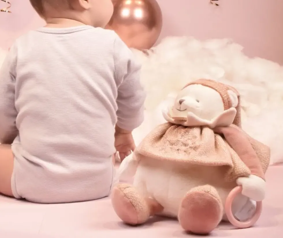 DOUDOU 25 ANS - OURS ROSE PANTIN D'ACTIVITES