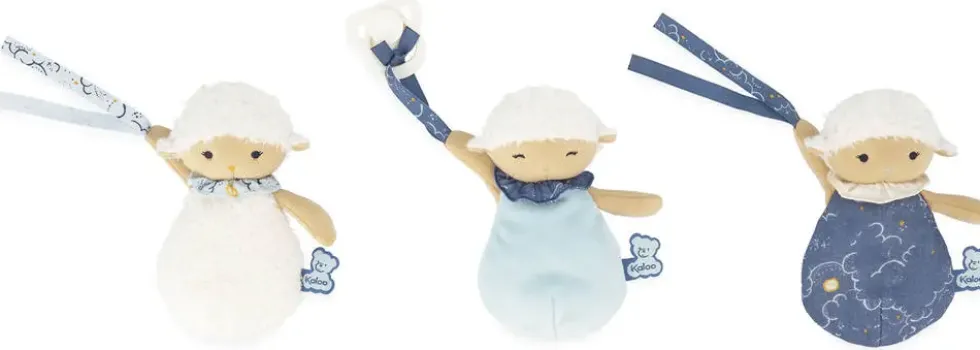 3 DOUDOUS MOUTONS ATTACHE-TETINES 15 CM