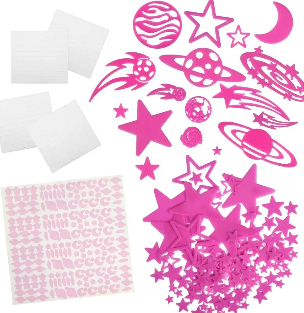 ETOILES ET PLANETES PHOSPHORESCENTES ROSES 200 PIECES