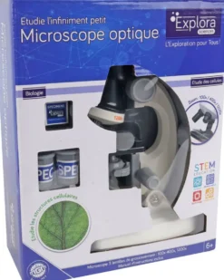 EXPLORA MICROSCOPE BLANC - 3 TYPES DE GROSSISSEMENT- OUTILS INCLUS