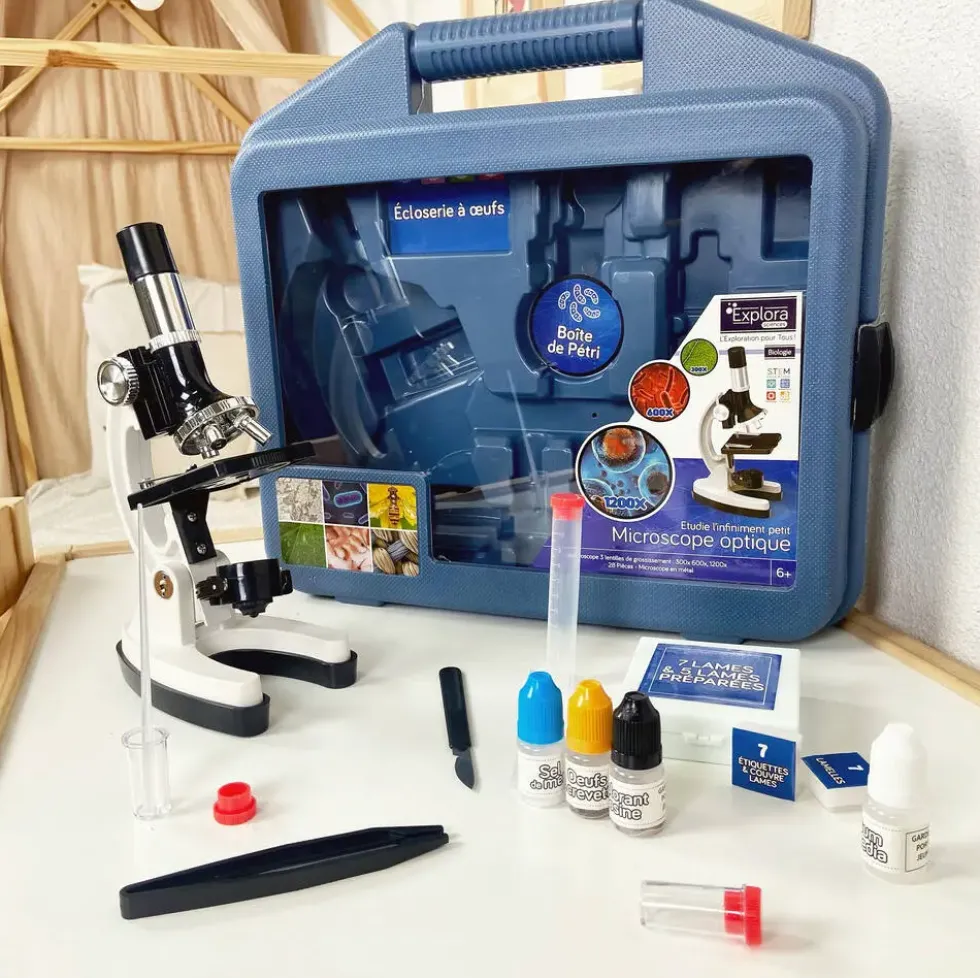 EXPLORA - VALISE MICROSCOPE - EXPERIENCE SCIENTIFIQUE -16 PIECES - KIT DE DECOUVERTE