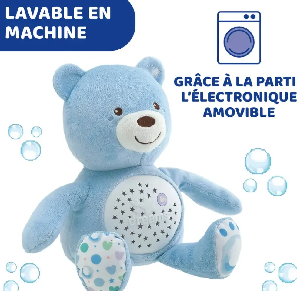 FIRST DREAMS - PELUCHE OURSON PROJECTEUR BABY BEAR BLEU