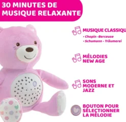 FIRT DREAMS - PELUCHE OURSON PROJECTEUR BABY BEAR ROSE