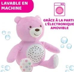 FIRT DREAMS - PELUCHE OURSON PROJECTEUR BABY BEAR ROSE