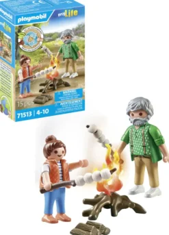 GRAND-PERE PETITE FILLE ET FEU DE CAMP - 71513