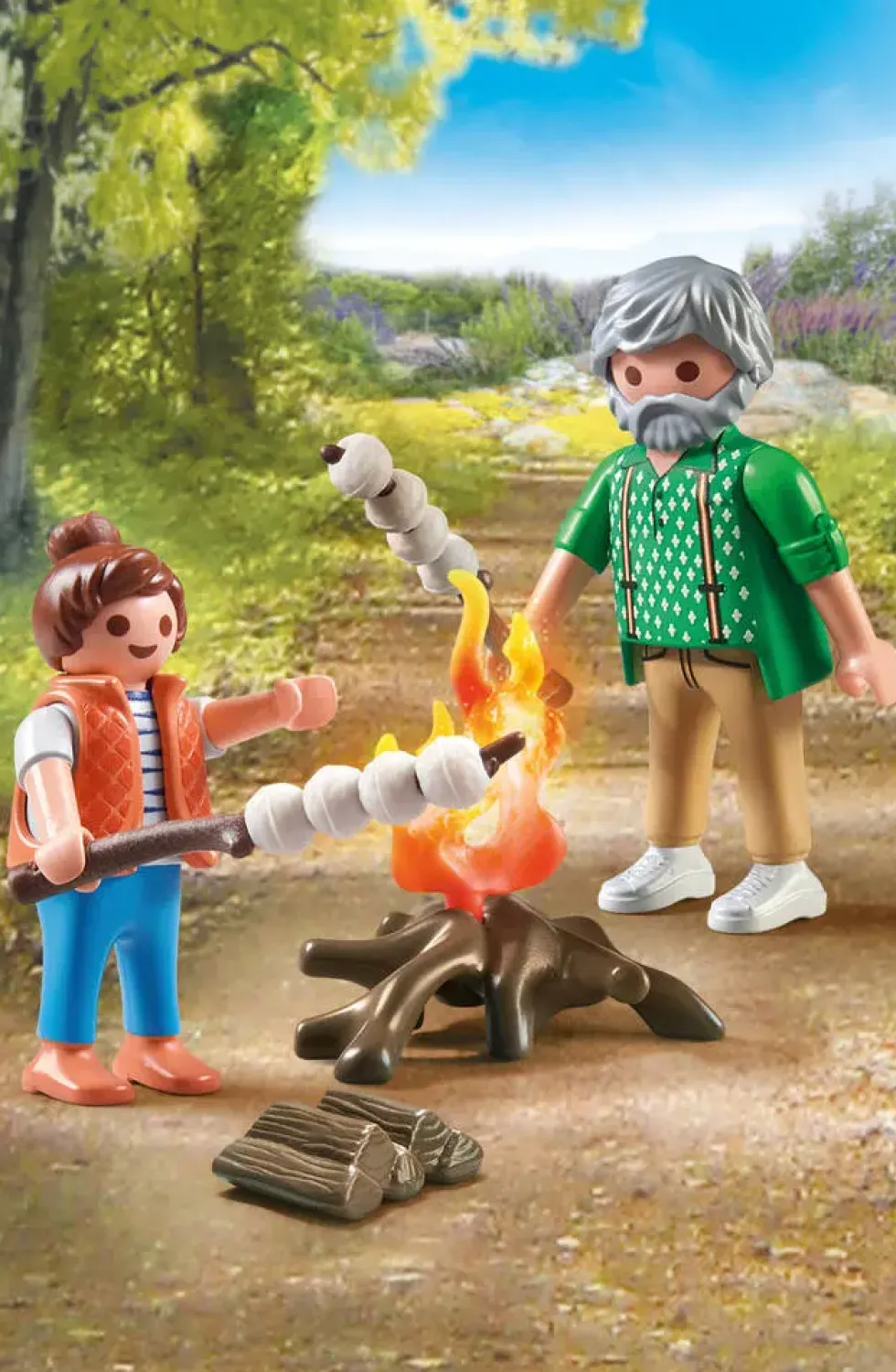 GRAND-PERE PETITE FILLE ET FEU DE CAMP - 71513