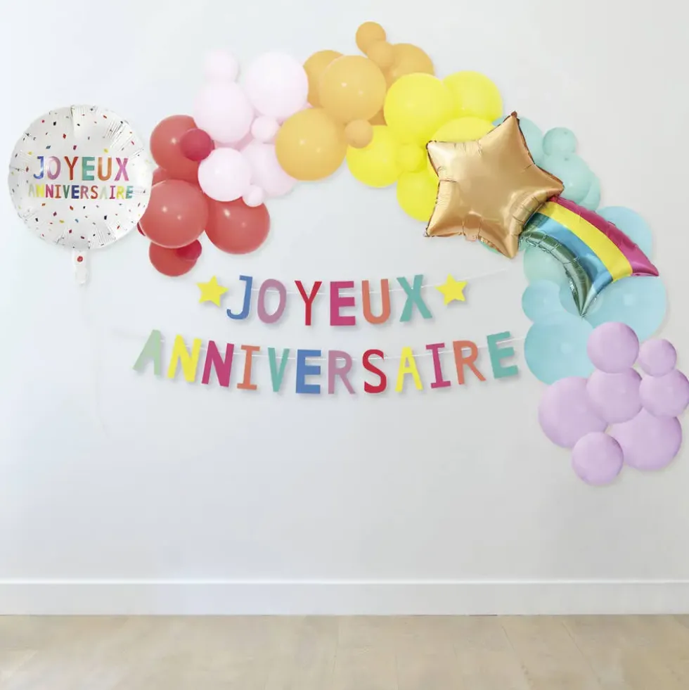 GUIRLANDE DE BALLONS ET BANNIERE JOYEUX ANNIVERSAIRE
