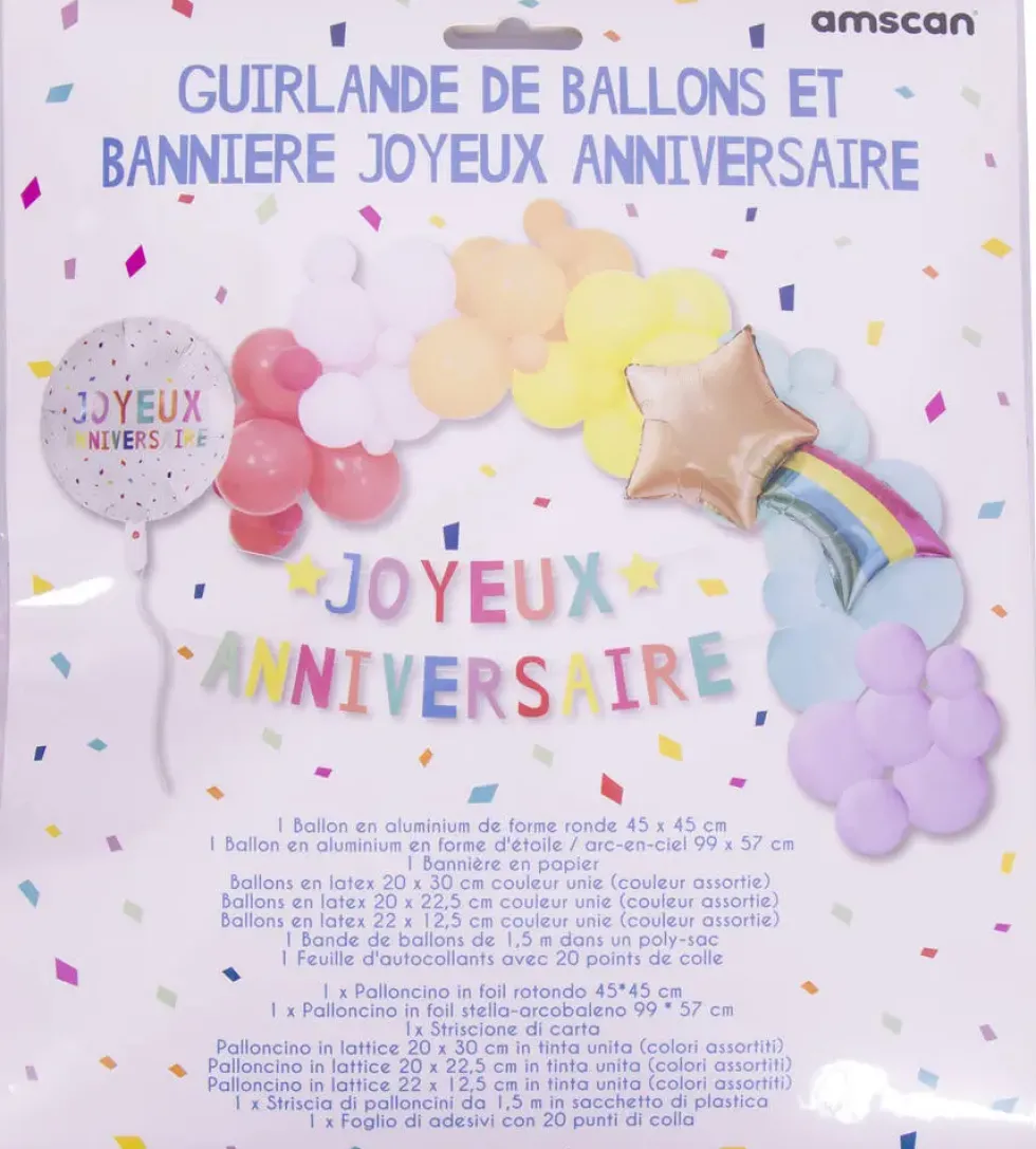 GUIRLANDE DE BALLONS ET BANNIERE JOYEUX ANNIVERSAIRE