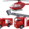 HELICOPTERE AVEC 2 VEHICULES POMPIER METAL