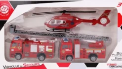 HELICOPTERE AVEC 2 VEHICULES POMPIER METAL