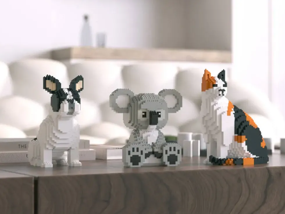 JEKCA - BLOCS DE CONSTRUCTION -CHIEN BOULEDOGUE FRANCAIS ASSIS CAILLE NOIR