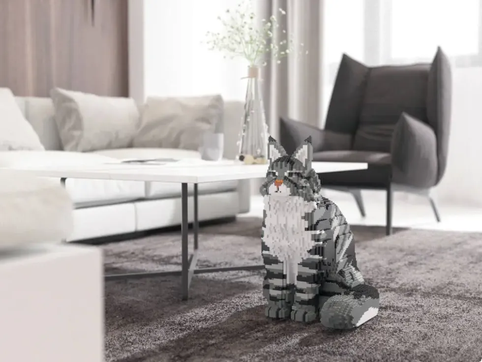 JEKCA BLOCS DE CONSTRUCTION -CHAT MAINE COON GRIS ASSIS
