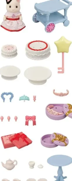 LA FILLE CHAT BICOLORE ET SON GOUTER D’ANNIVERSAIRE - SYLVANIAN PERSONNAGES ET TENUES