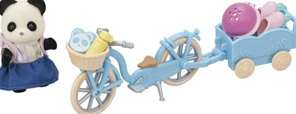 LA FILLE PANDA ET SON VELO AVEC SA REMORQUE - SYLVANIAN VEHICULES