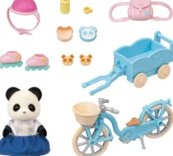 LA FILLE PANDA ET SON VELO AVEC SA REMORQUE - SYLVANIAN VEHICULES