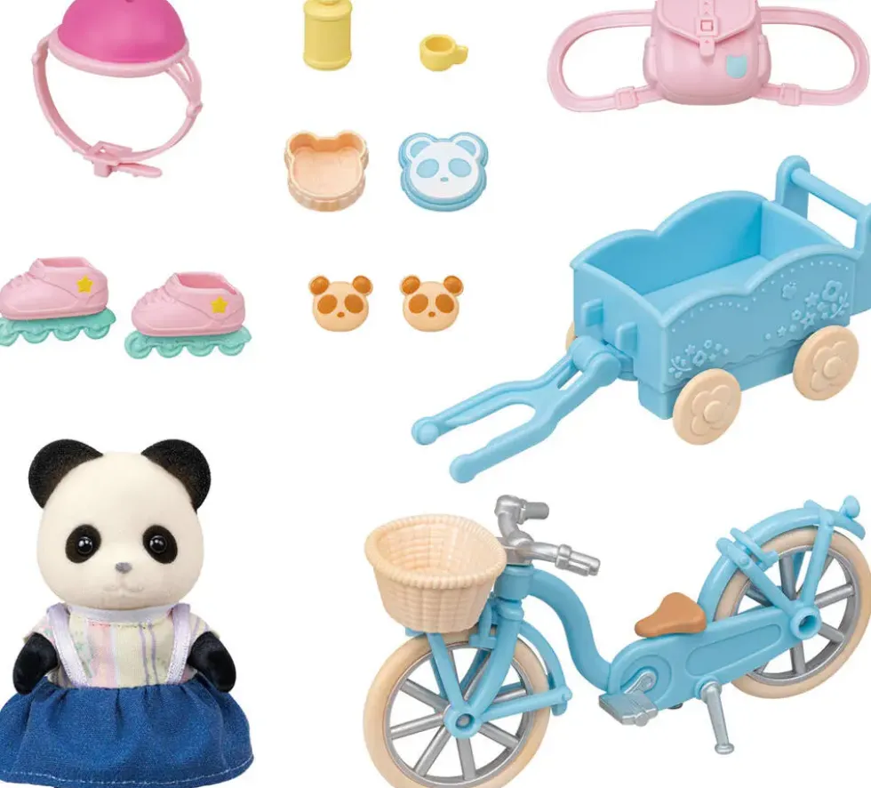 LA FILLE PANDA ET SON VELO AVEC SA REMORQUE - SYLVANIAN VEHICULES