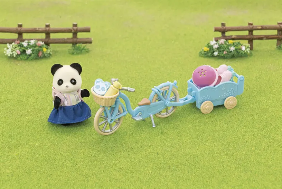 LA FILLE PANDA ET SON VELO AVEC SA REMORQUE - SYLVANIAN VEHICULES