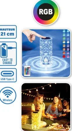 LAMPE DIAMANT TACTILE ENCEINTE BLUETOOTH SANS FIL INTEGRE