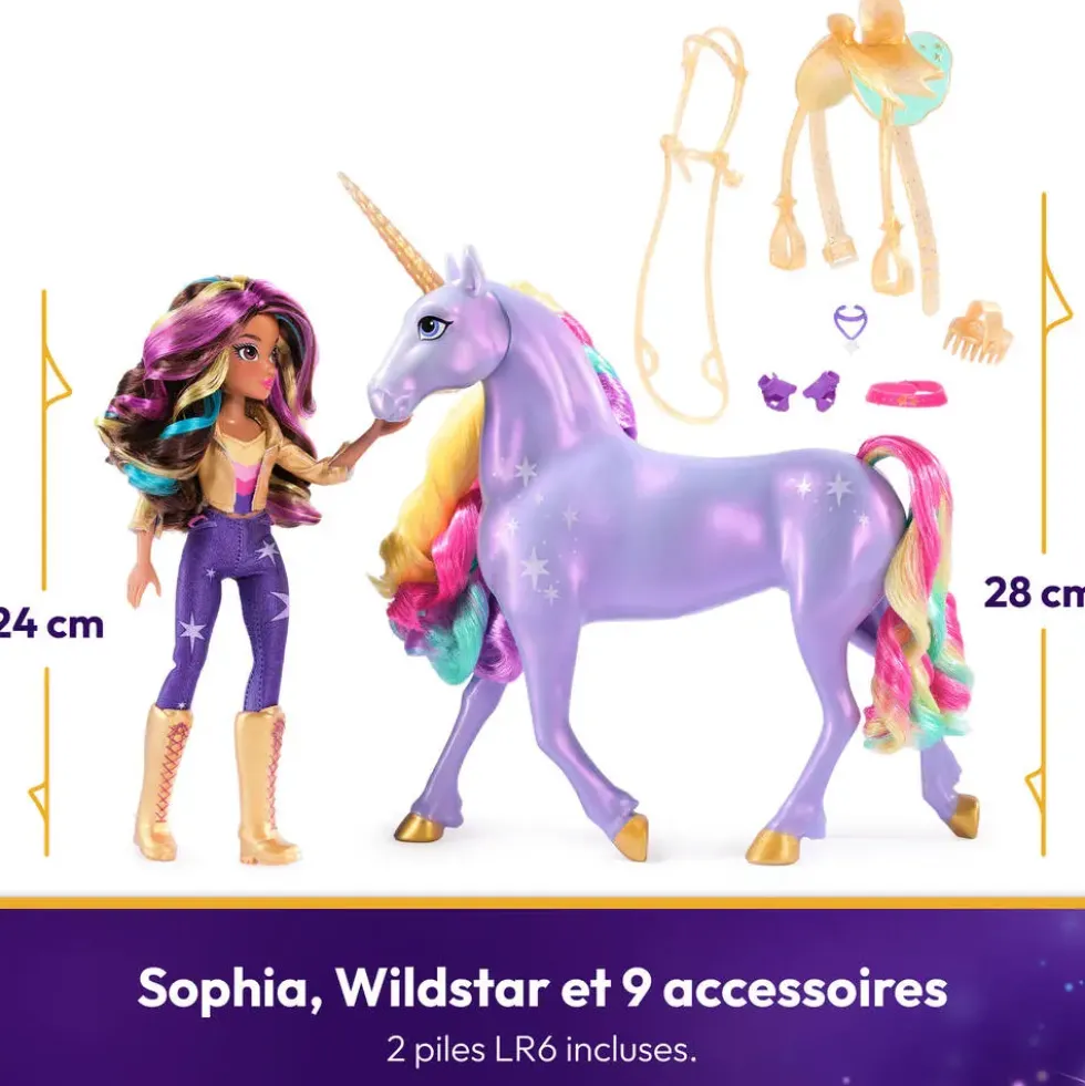 L'ECOLE DES LICORNES - LICORNE A FONCTIONS 28 CM WILDSTAR ET POUPEE 24 CM