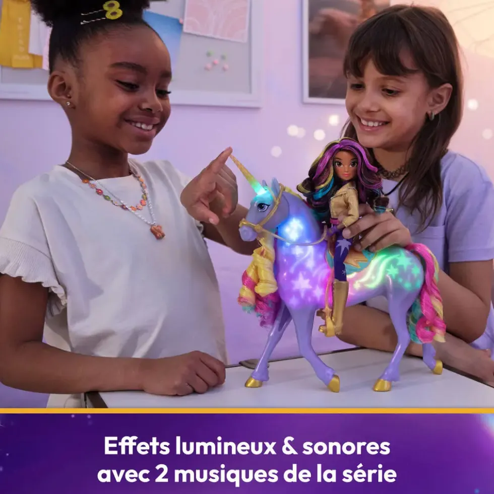 L'ECOLE DES LICORNES - LICORNE A FONCTIONS 28 CM WILDSTAR ET POUPEE 24 CM