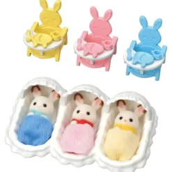 LES TRIPLES LAPIN CHOCOLAT ET ACCESSOIRES PUERICULTURE - SYLVANIAN TOUT POUR LES BEBES