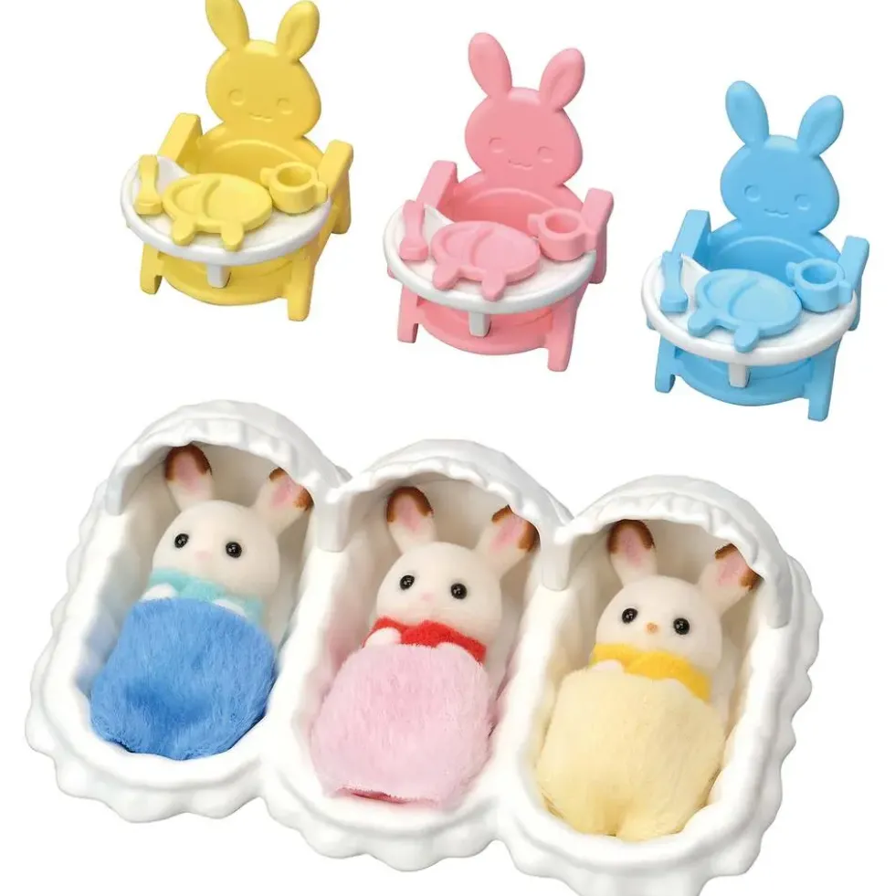 LES TRIPLES LAPIN CHOCOLAT ET ACCESSOIRES PUERICULTURE - SYLVANIAN TOUT POUR LES BEBES